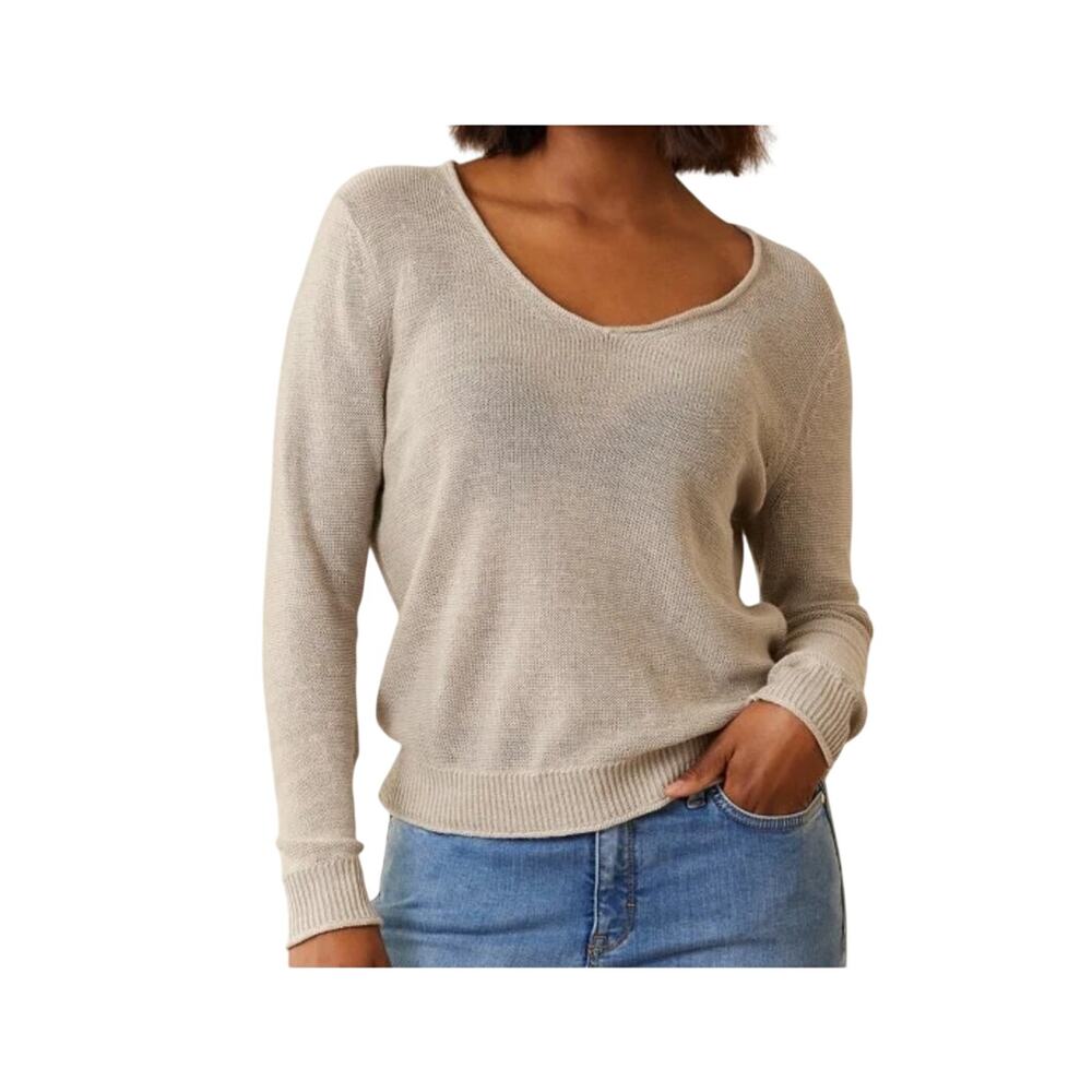 Tommy Bahama Cedar Natural 100% Linen Long Sleeve V-Neck Womens Sweater Size SP